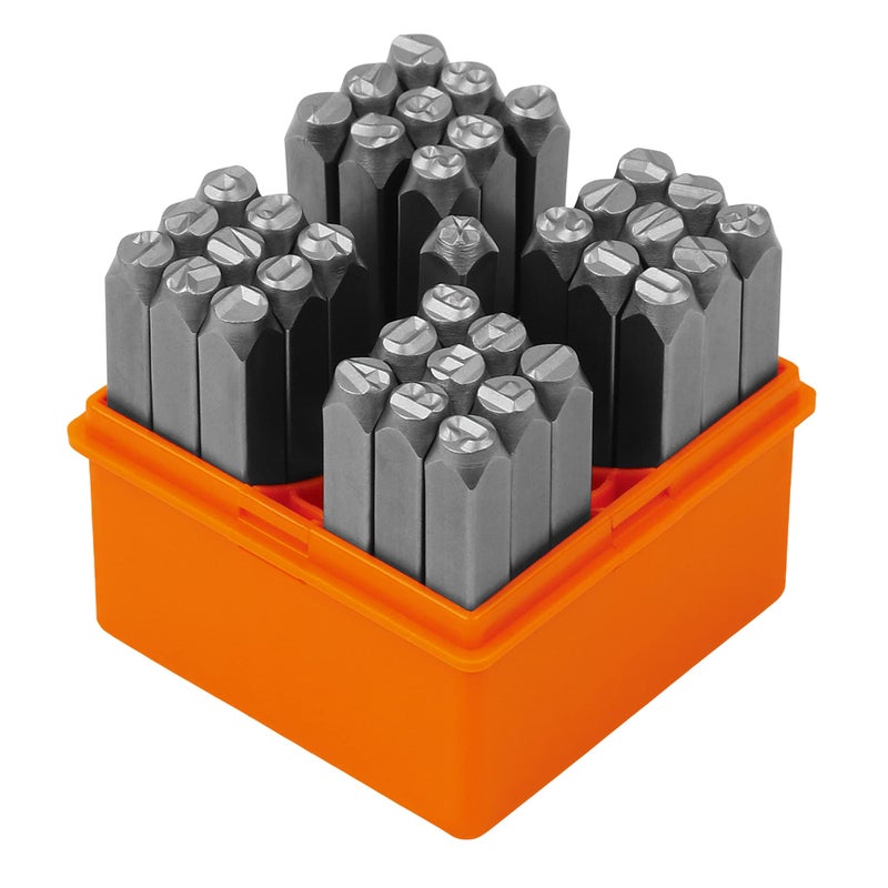 HORUSDY 37-Piece Number and Letter Stamp Set 1/4 (6mm) (A-Z & 0-9 + Stars) Punch Perfect for Imprinting Metal Stamping kit, Plastic, Wood, Leather - Image 1