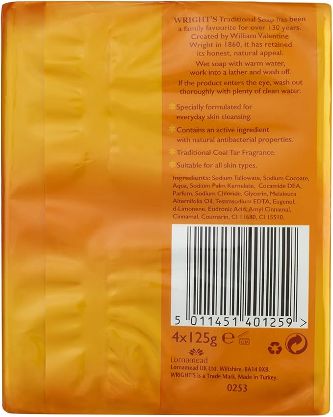 Wrights Coal Tar Soap for everyday skin cleansing suitable for all skin types 4 x 100g bars - Image 2