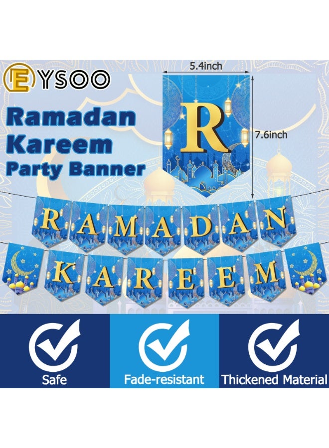  إيسو EYSOO عيد مبارك مجموعة أواني المائدة 110 قطعة مجموعة أدوات مائدة رمضان أواني مائدة قابلة للتخلص للعيد صحون رمضان مناديل غطاء طاولة مجموعة علم (أزرق، يخدم 12) - Image 4