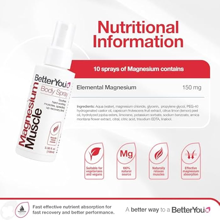 BetterYou Magnesium Muscle Body Spray - Muscle Relief Spray - Magnesium, Arnica, and Lemon Oil - Gentle Heat for Muscle and Joint Recovery - 3.38 oz - Image 3