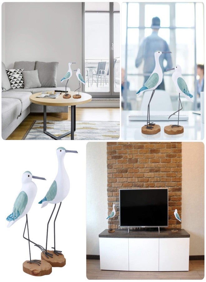 Sewroro 2pcs Wooden Seagull Statues, Wooden Seagull Figurine Bird Statues Simulation Sea Bird Figurines for Home Table Centerpiece - Image 3