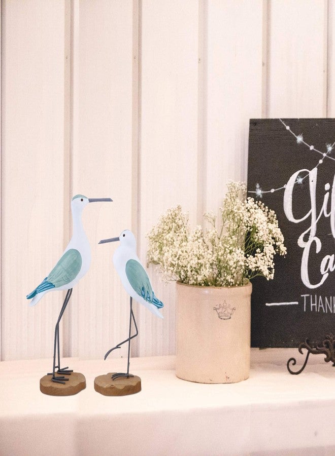 Sewroro 2pcs Wooden Seagull Statues, Wooden Seagull Figurine Bird Statues Simulation Sea Bird Figurines for Home Table Centerpiece - Image 5