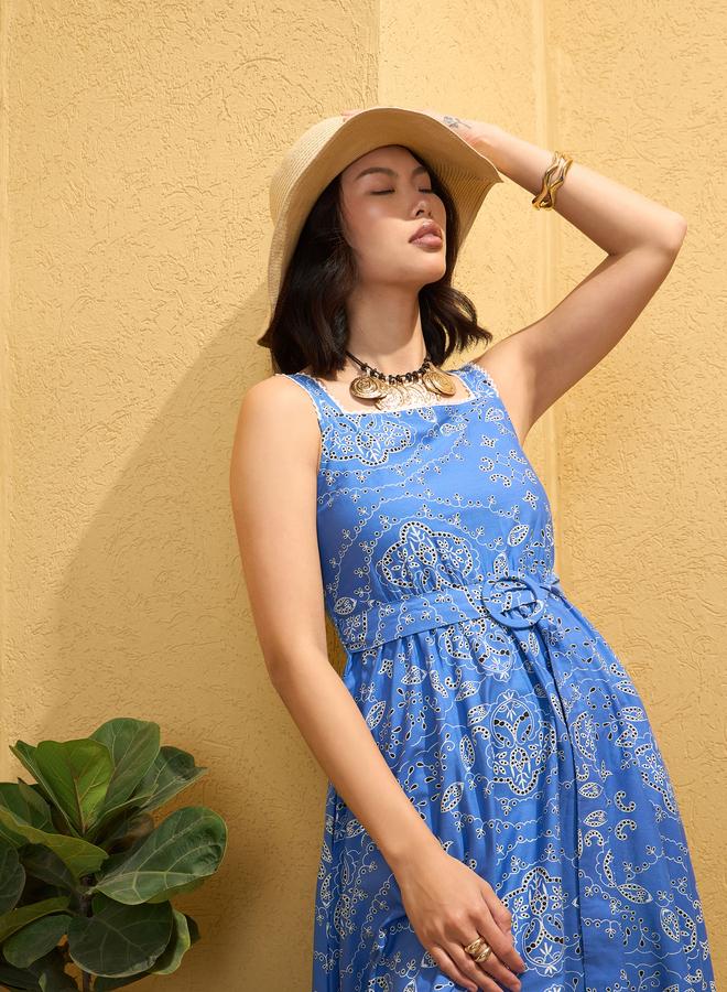 Sassafras Blue Floral Print Strappy Midi Dress - Image 2