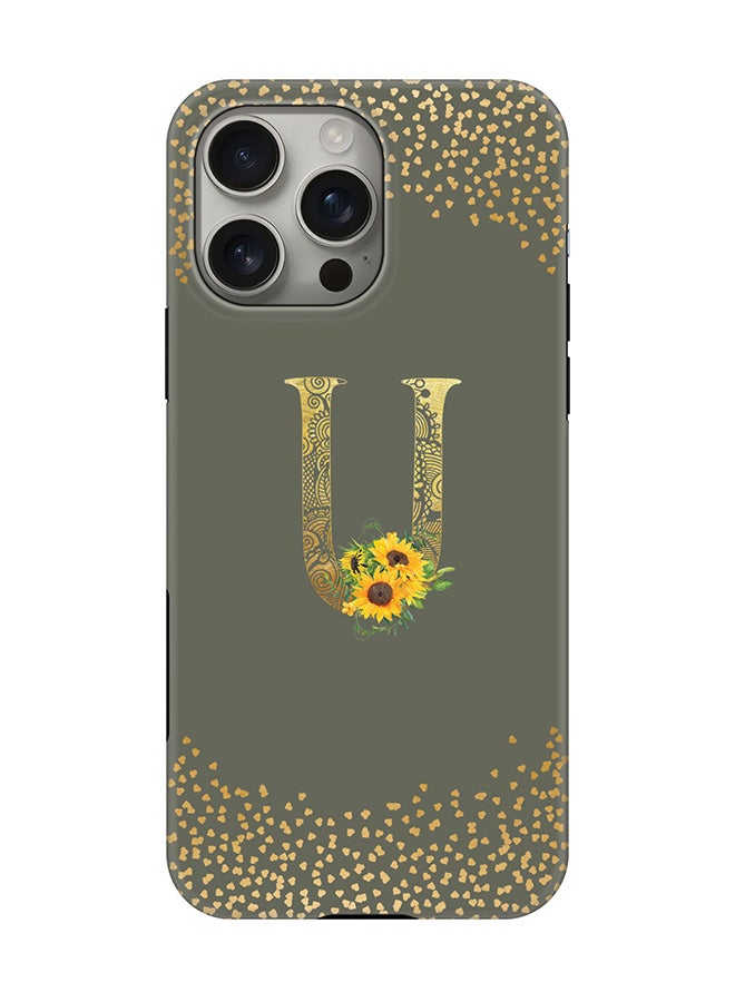 Stylizedd Tough Pro Magnetic Case for iPhone 16 Pro Max, Dual Layer hybrid PC + TPU Mobile Cover Matte - Custom Floral Monogram - U  (Olive Green ) - Image 1