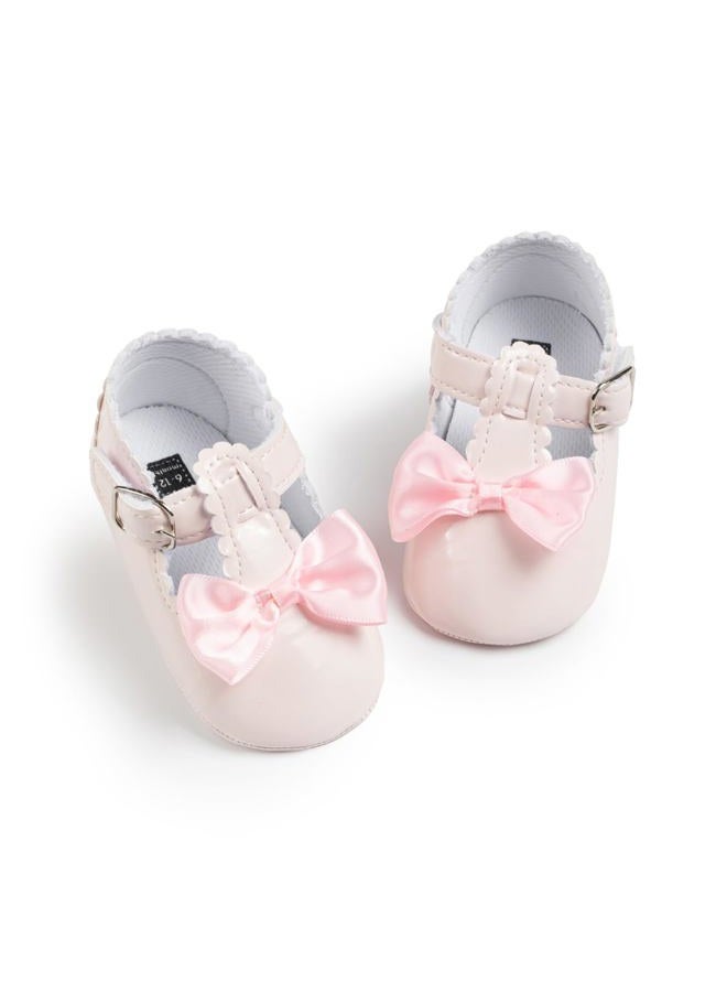 Meckior Infant Baby Girls Soft Sole Bowknot Princess Wedding Dress Mary Jane Flats Shoes Easter Light Baby Sneaker Shoes, H20/Pink, 6-12 Months - Image 1