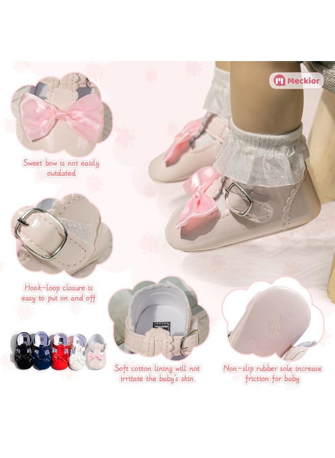 Meckior Infant Baby Girls Soft Sole Bowknot Princess Wedding Dress Mary Jane Flats Shoes Easter Light Baby Sneaker Shoes, H20/Pink, 6-12 Months - Image 5