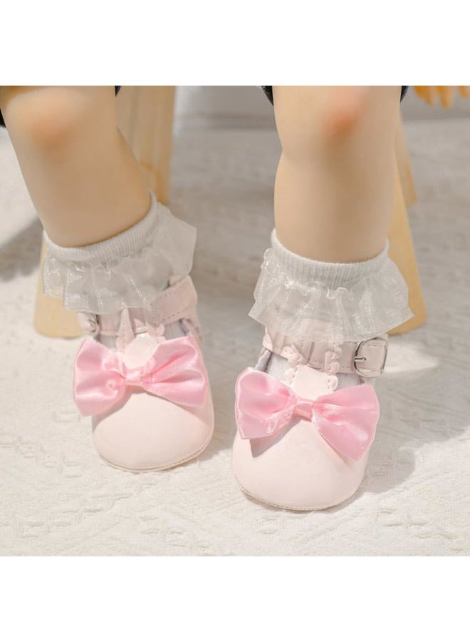 Meckior Infant Baby Girls Soft Sole Bowknot Princess Wedding Dress Mary Jane Flats Shoes Easter Light Baby Sneaker Shoes, H20/Pink, 6-12 Months - Image 2