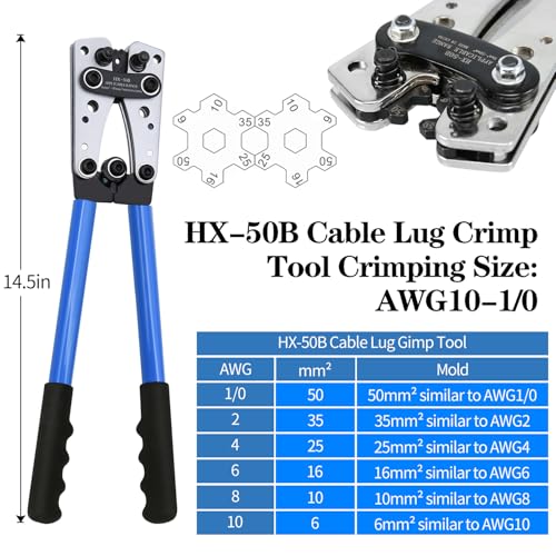 Mdvora Cable Lug Crimping Tool with 74pcs Copper Wire Lugs, 100pcs Dual Wall Adhesive Heat Shrink Tubing, Wire Crimping Tool for AWG 10-1/0 Electrical Lug Crimper - Image 2