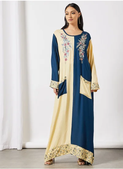 HANA & SARA Colorblock Embroidered Jalabiya