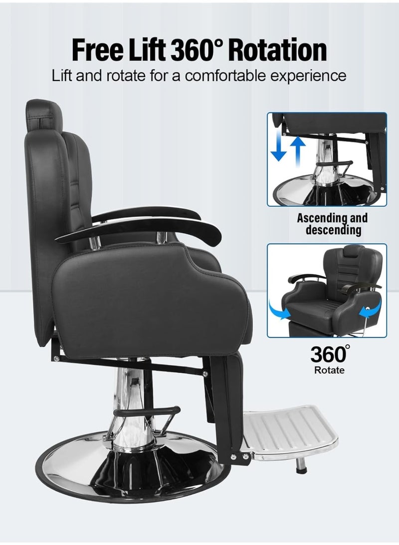 Meishida Men's Barber Chair - Adjustable Height and Recline, 360-Degree Rotation, Stainless Steel Base with Non-Slip Ring  - Image 5