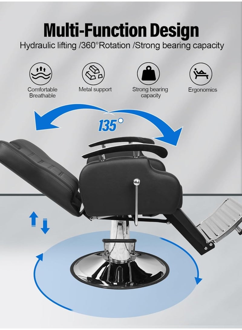 Meishida Men's Barber Chair - Adjustable Height and Recline, 360-Degree Rotation, Stainless Steel Base with Non-Slip Ring  - Image 3