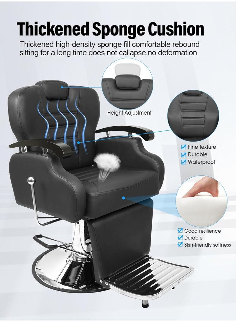 Meishida Men's Barber Chair - Adjustable Height and Recline, 360-Degree Rotation, Stainless Steel Base with Non-Slip Ring  - Image 2