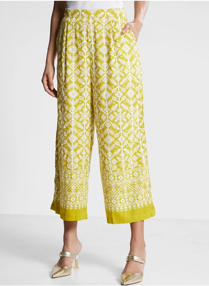 Biba V-Neck Printed Kurti & Pants Set