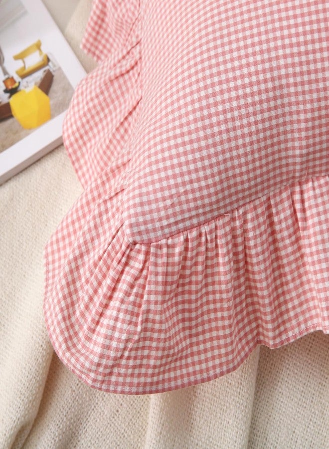 Silnuo Pink/White Ruffle Plaid Throw Pillow Covers Farmhouse Checkered Gingham18 x18 Pillow Shams Washed Cotton Vintage Pillowcases for Couch,Sofa,Bed and Living Room - Image 5