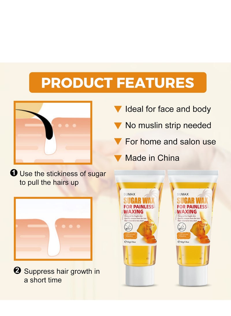 سوماكس Sugar Wax Kit for Hair, شمع طبيعي خال من الحرارة للوجه والساقين والجسم والبكيني والحواجب، تركيبة لطيفة للبشرة الحساسة، جميع مناطق الجسم، 1.76 أونصة - Image 4