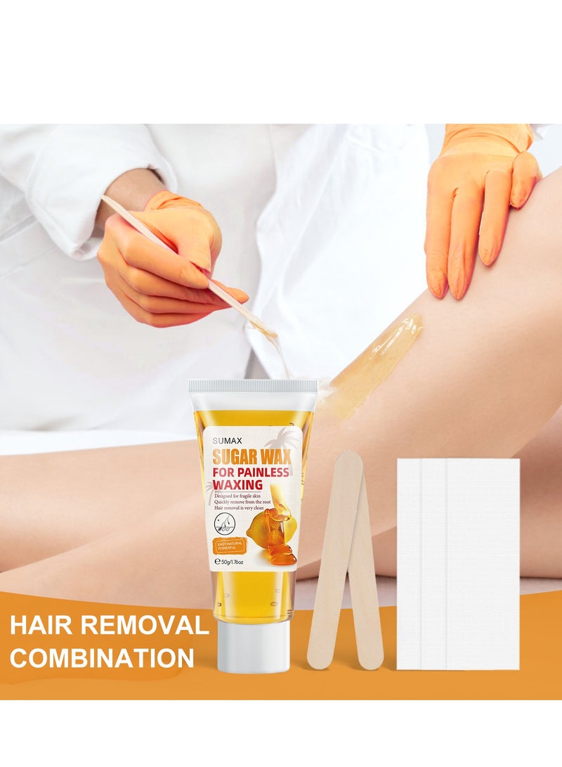 سوماكس Sugar Wax Kit for Hair, شمع طبيعي خال من الحرارة للوجه والساقين والجسم والبكيني والحواجب، تركيبة لطيفة للبشرة الحساسة، جميع مناطق الجسم، 1.76 أونصة - Image 5
