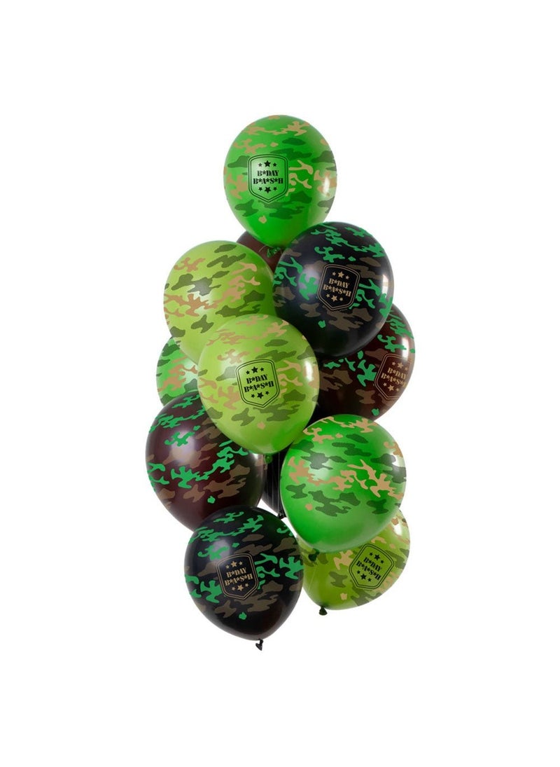 Folat Bday Bash Camouflage Latex Balloons Green Brown 30cm 12-Pack
