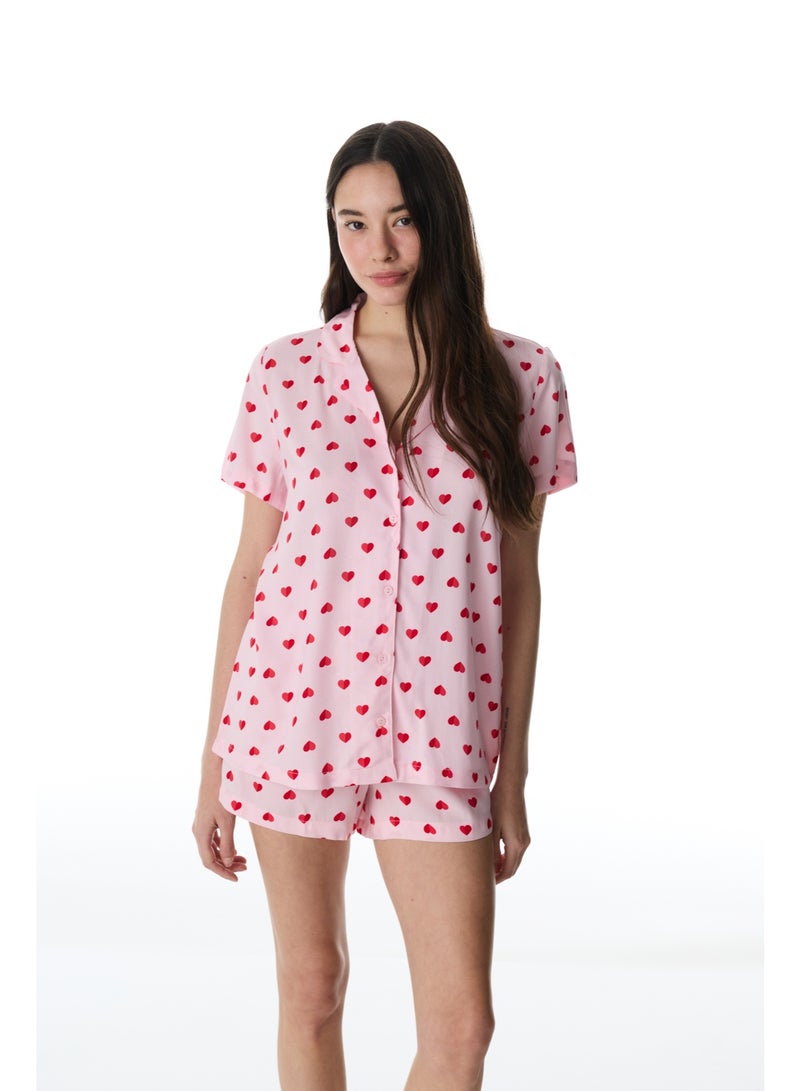 Penti Cute Hearts Shirt and Shorts Pajama Set - Image 1