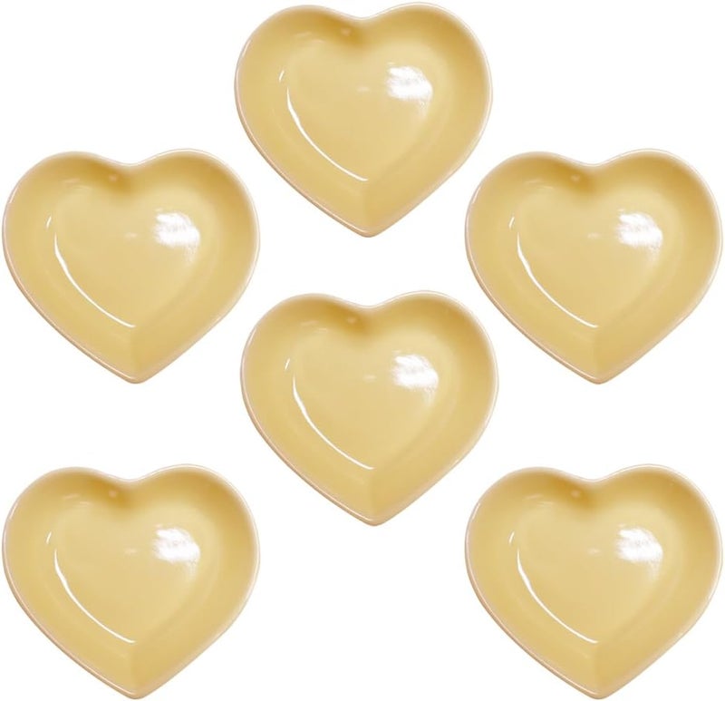 Yuauy 6 pcs Yellow Heart Shaped Porcelain Soy Sauce Dish 165 oz Ceramic Dip Dipping Bowls for Dinner Baking BBQ and Cooking - Image 1