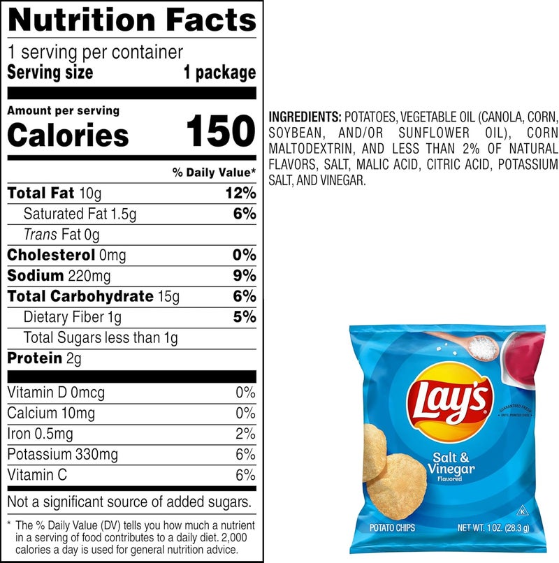 Lay's Salt & Vinegar Flavored Potato Chips (40 Count) - Image 3