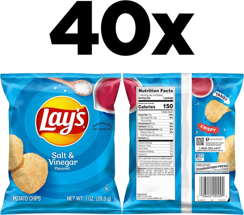 Lay's Salt & Vinegar Flavored Potato Chips (40 Count) - Image 2