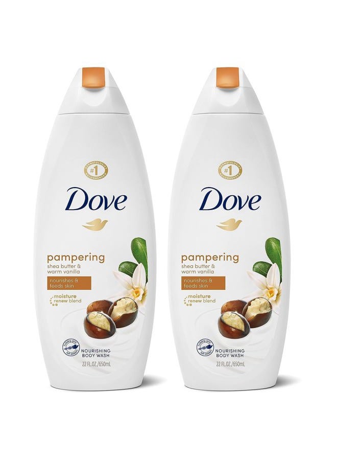 Dove Pampering Body Wash Nourishes & Feeds Skin Shea Butter with Warm Vanilla Effectively Washes Away Bacteria While Nourishing Your Skin 44.0 Fl Oz, (Pack of 2)