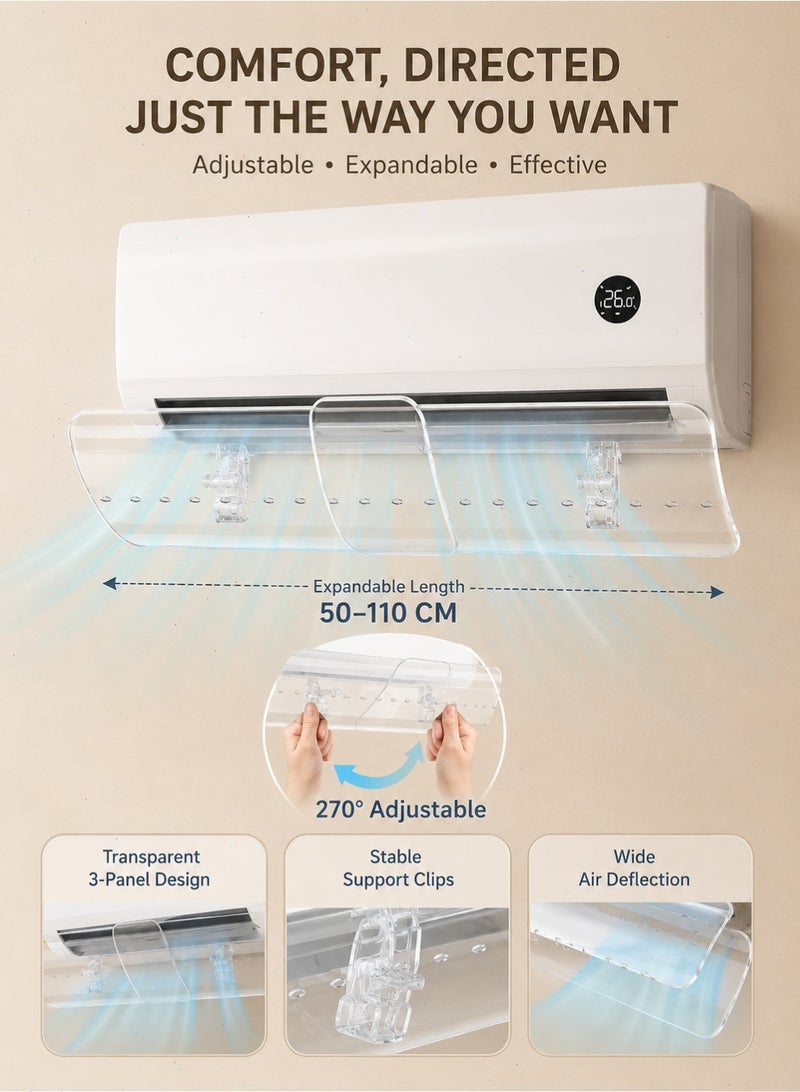 Pomefar Adjustable Air Conditioner Deflector, Easy Installation Without Punching For Wall Effectively Controls Airflow Direction and Improves Air Quality(Clear) - Image 2