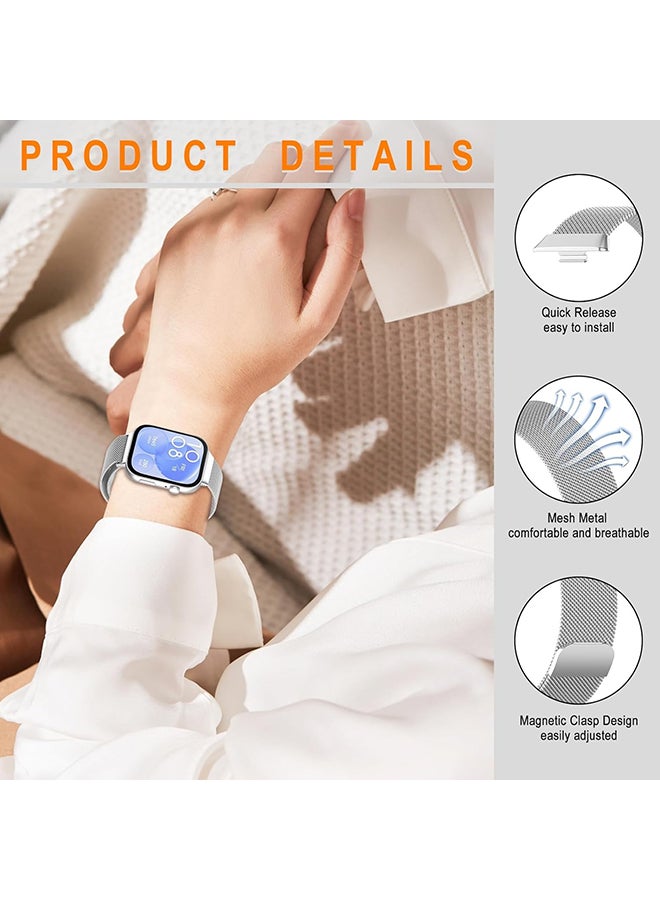 O Ozone Strap Compatible with Huawei Watch Fit 4 / Fit 4 Pro/Fit 3, Metal Mesh with Magnetic Closure, Magnetic Milanese Loop Replacement Men Women- Silver - Image 2