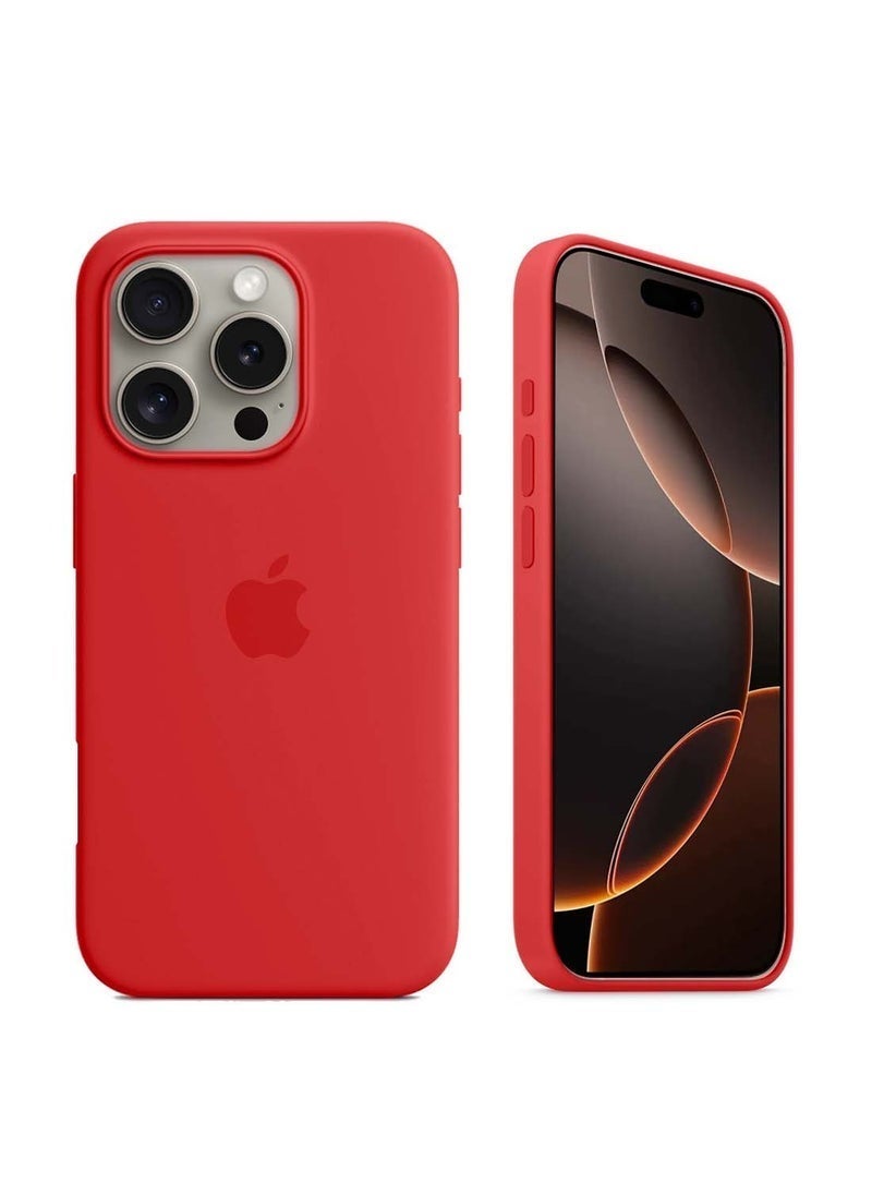 Raxoom Apple iPhone 16 Pro 2024 Premium Soft Liquid Silicone Case Cover â€“ Red â€“ Shockproof Slim Fit Anti-Scratch Protective Back Cover with Microfiber Lining, Smooth Touch & Wireless Charging Compatible - Image 1