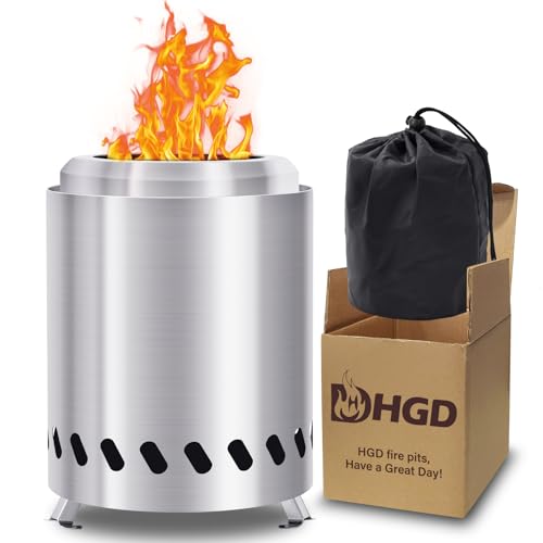 HGD Tabletop Fire Pit, Smokeless Firepit Outdoor, Mini Fire Pit for with Carry Bag for Camping Backyard Patio Garden Picnic, Silver - Image 1