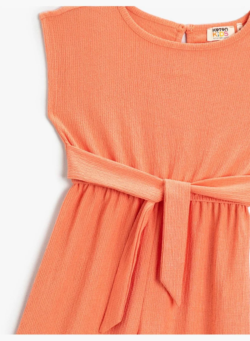 KOTON Short Sleeve Crew Neck Elastic Waist Wide Leg Jumpsuit