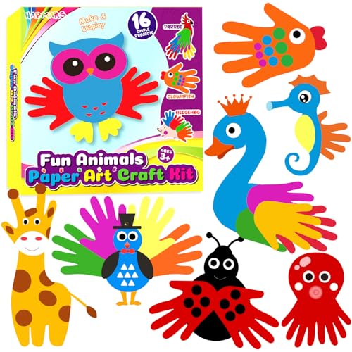 HAPMARS Animals Handprint Art Craft Kits 16 Pack Easy Animal Cutout Craft for Toddler Age 3DIY Fun Hand Print Paper CraftingCreative Toys Preschool Classroom Activity Project for Kids Boys Girls - Image 1