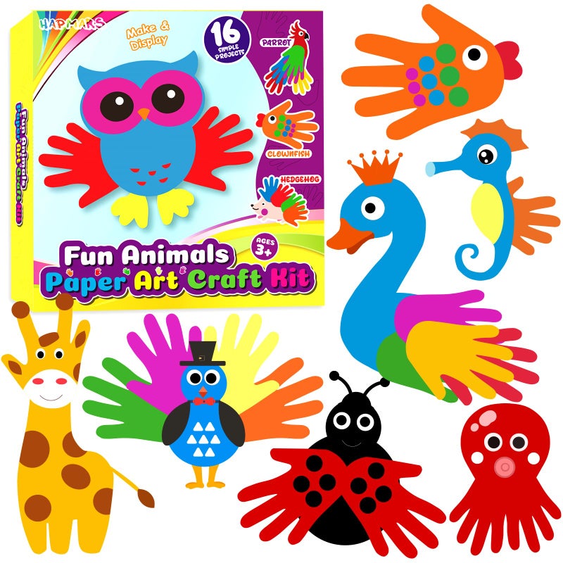 HAPMARS Animals Handprint Art Craft Kits 16 Pack Easy Animal Cutout Craft for Toddler Age 3DIY Fun Hand Print Paper CraftingCreative Toys Preschool Classroom Activity Project for Kids Boys Girls - Image 2