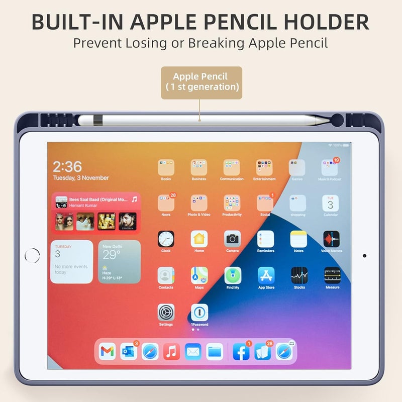 Akkerds Case Compatible with iPad 10.2 Inch 2021/2020/2019, for iPad 9th/8th/7th Generation Case with Pencil Holder, Protective with Soft TPU Back, Auto Sleep/Wake Cover, Blue Gray - Image 4