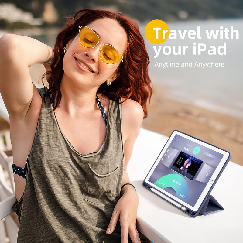 Akkerds Case Compatible with iPad 10.2 Inch 2021/2020/2019, for iPad 9th/8th/7th Generation Case with Pencil Holder, Protective with Soft TPU Back, Auto Sleep/Wake Cover, Blue Gray - Image 2