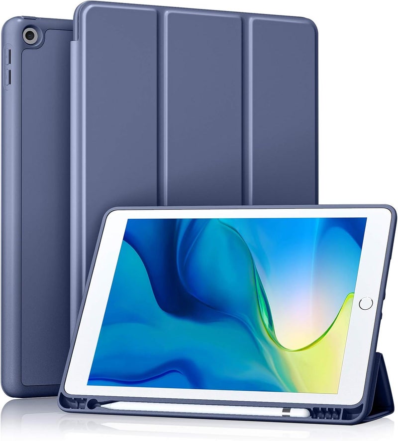 Akkerds Case Compatible with iPad 10.2 Inch 2021/2020/2019, for iPad 9th/8th/7th Generation Case with Pencil Holder, Protective with Soft TPU Back, Auto Sleep/Wake Cover, Blue Gray - Image 1