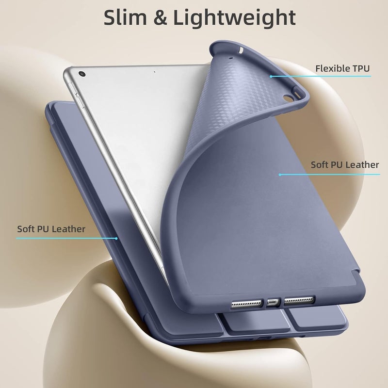 Akkerds Case Compatible with iPad 10.2 Inch 2021/2020/2019, for iPad 9th/8th/7th Generation Case with Pencil Holder, Protective with Soft TPU Back, Auto Sleep/Wake Cover, Blue Gray - Image 5