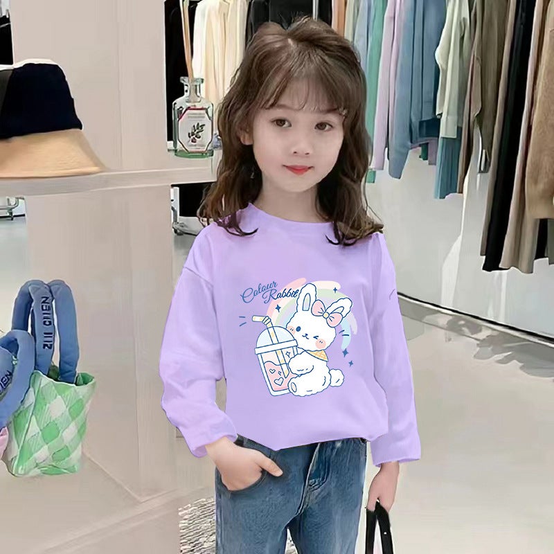 H2087# New Girls Autumn Cotton Long Sleeve T-Shirt Small And Medium Children Cartoon Printed Girls Bottoming Round Collar Fashion - Image 5