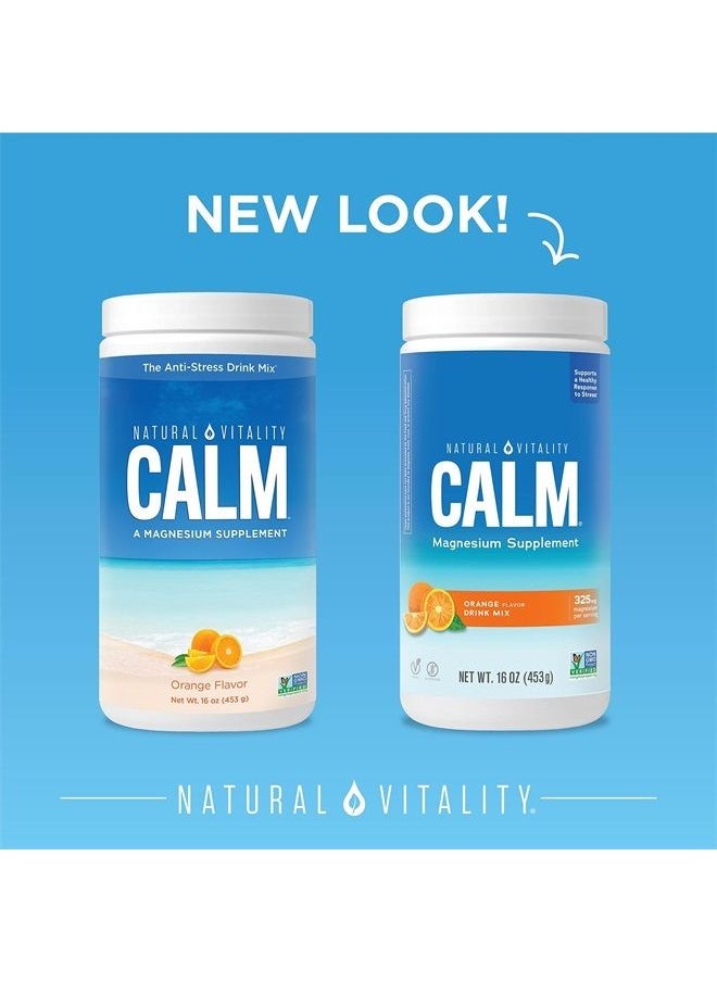 Natural Vitality - Calm, Magnesium Citrate Supplement, Anti-Stress Drink Mix Powder - Gluten Free, Vegan, & Non-GMO, Orange, 16 oz - Image 1