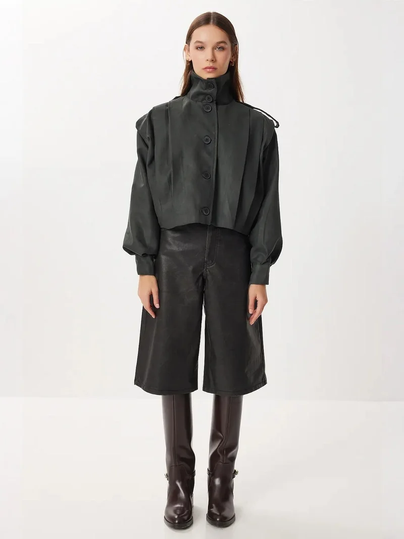 Lovely Istanbul ISTANBUL Bomber Suede Jacket with Button Closure