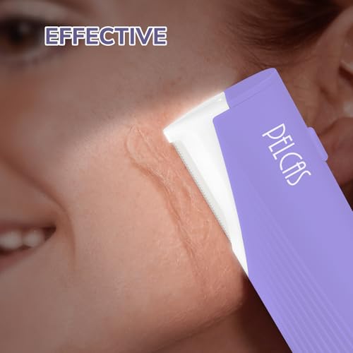 PELCAS Electric Dermaplaning Tool for Women Face with LED Light 3 Speeds Mini Dermaplaning Razor with 6 Blades, 2 in 1 Facial Peach Fuzz Hair & Exfoliation Removal System At Home BV18-712 Light Purple - Image 2