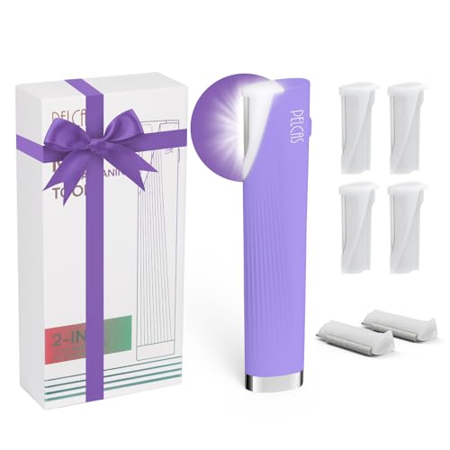 PELCAS Electric Dermaplaning Tool for Women Face with LED Light 3 Speeds Mini Dermaplaning Razor with 6 Blades, 2 in 1 Facial Peach Fuzz Hair & Exfoliation Removal System At Home BV18-712 Light Purple - Image 1