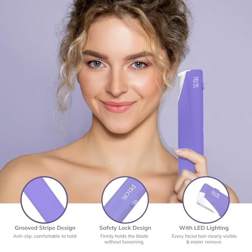 PELCAS Electric Dermaplaning Tool for Women Face with LED Light 3 Speeds Mini Dermaplaning Razor with 6 Blades, 2 in 1 Facial Peach Fuzz Hair & Exfoliation Removal System At Home BV18-712 Light Purple - Image 5