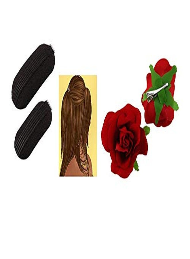 CHANDERKASH Pack of 2 Black Bun Clips/Puff Clips with Rose Clips for Womens/Girls_Hair Acessories - Image 1