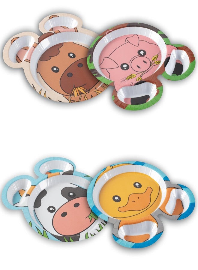 Bentology Farm Friends Mealtime Melamine Feeding Plates- Set of 4 Unique Cute Zoo Animal Pal Dishes for Kids- Horse Pig Duck Cow- Divided Compartments for Food Groups & Easy Grabbing, BPA Free, Dishwasher Safe - Image 1