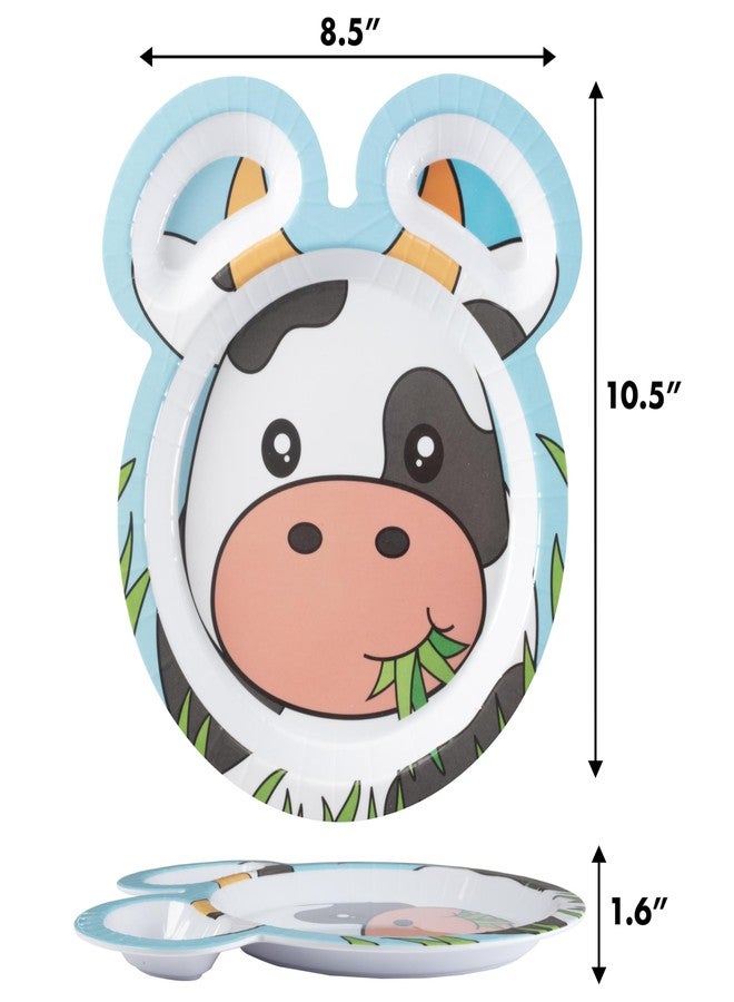 Bentology Farm Friends Mealtime Melamine Feeding Plates- Set of 4 Unique Cute Zoo Animal Pal Dishes for Kids- Horse Pig Duck Cow- Divided Compartments for Food Groups & Easy Grabbing, BPA Free, Dishwasher Safe - Image 3
