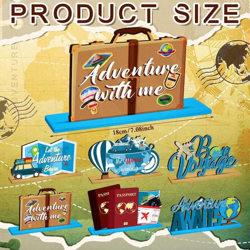 DoubleFill 6 Pcs Travel Themed Wooden Centerpieces Table Toppers Adventure Awaits Party Decor Travel Around The World Bon Voyage Table Decor Photo Props for Let The Adventure Begin Going Away Party - Image 2