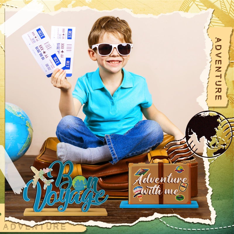 DoubleFill 6 Pcs Travel Themed Wooden Centerpieces Table Toppers Adventure Awaits Party Decor Travel Around The World Bon Voyage Table Decor Photo Props for Let The Adventure Begin Going Away Party - Image 4