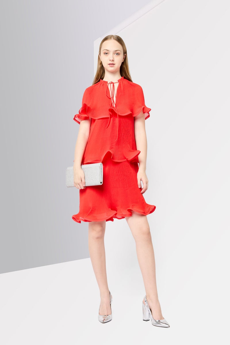 STELLA MCCARTNEY Women Tiered Belted Mini Dress, Red - Image 2