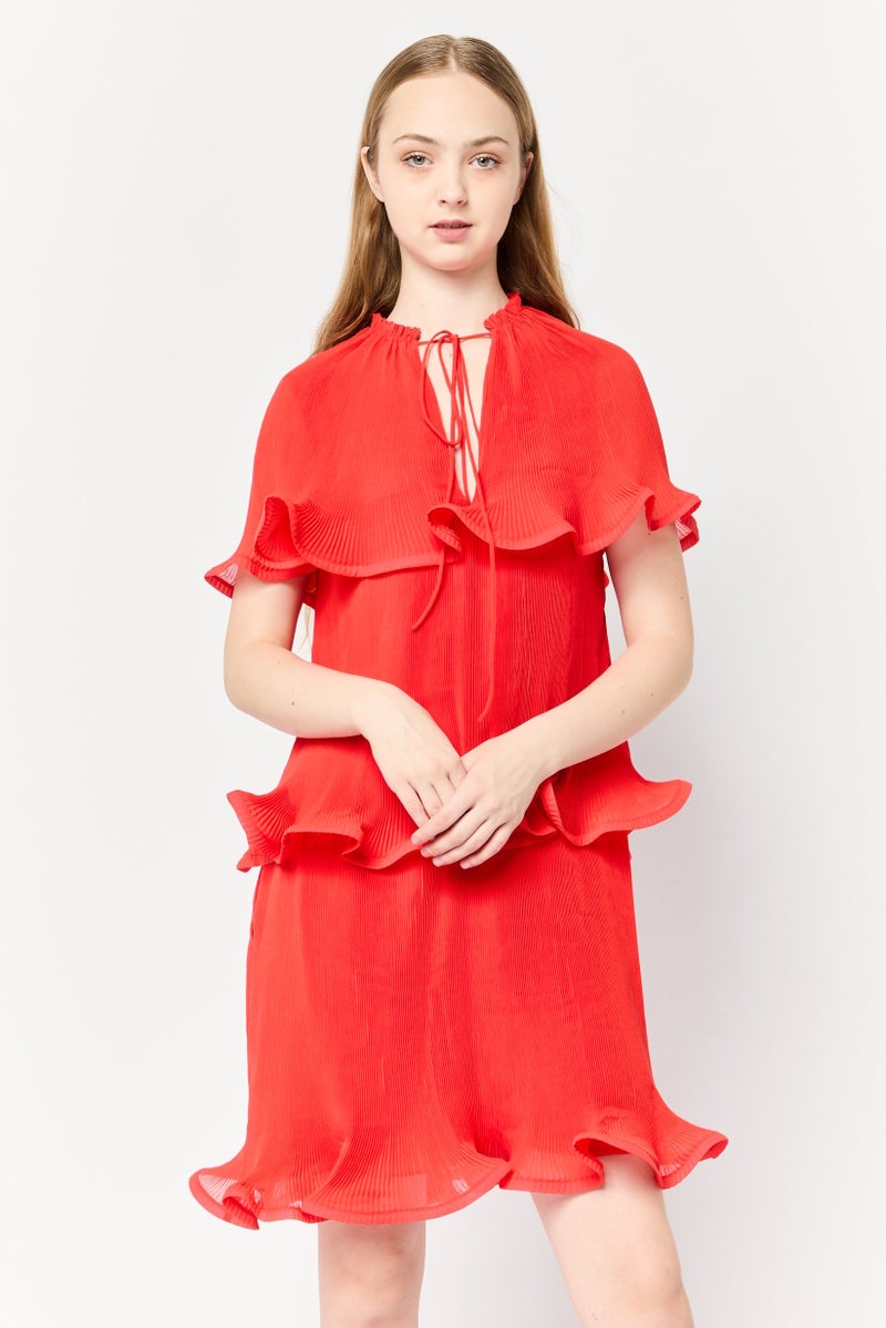 STELLA MCCARTNEY Women Tiered Belted Mini Dress, Red - Image 1